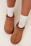Women's Low Snow Boots With Movable Strap And Embroidery On Platform Camel Lyrisse