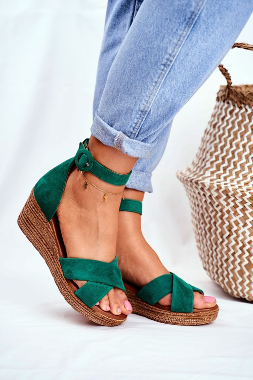 Suede Wedge Sandals Maciejka 04565-09 Green