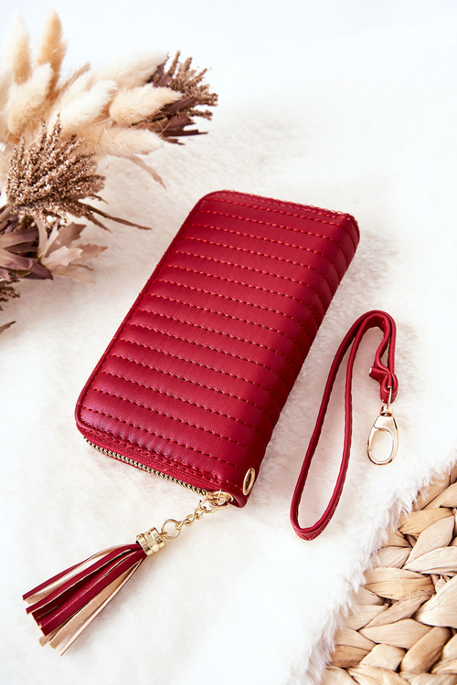 Quilted Wallet with Tassel Red