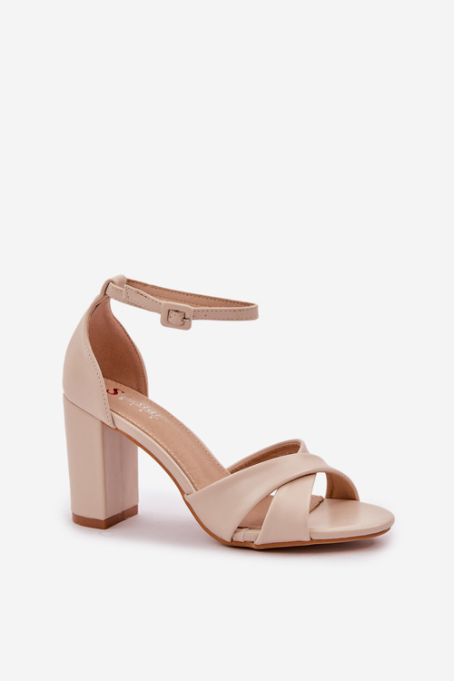 Block Heel Sandals Made Of Eco Leather Beige Lanaria