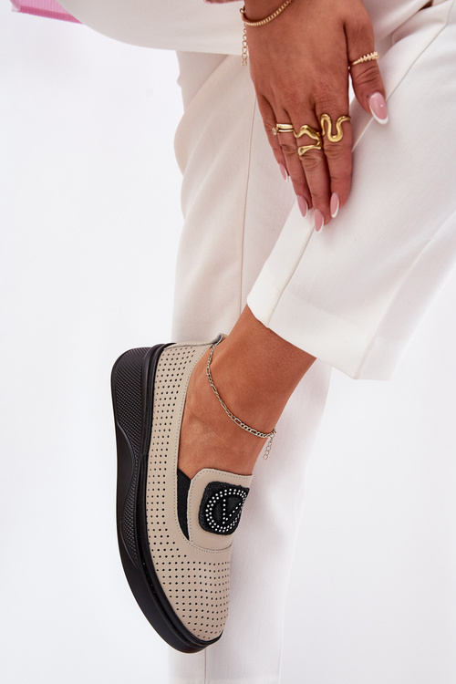 Womens Leather Moccasins On Platform And Wedge Vinceza 79522 Beige