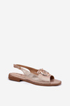 Elegant Sandals With Decoration On Flat Heel S.Barski KV51-003 Rose Gold