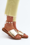Women's Flat Sole Sandals with Eco Leather Decoration Gold Makia