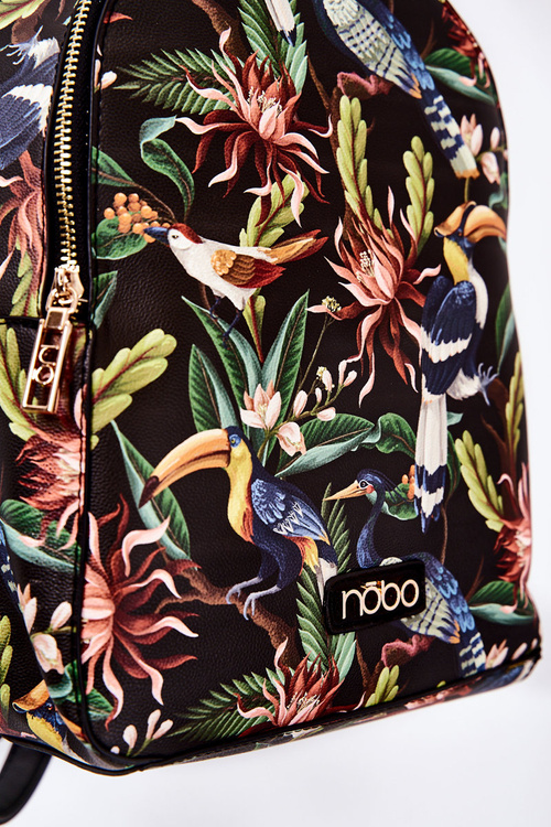 Plecak Damski Skórzany Ptaki Czarny NOBO M3170-C020