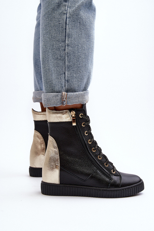 Zazoo 3081 Women's Leather Sneakers With Wedge Black