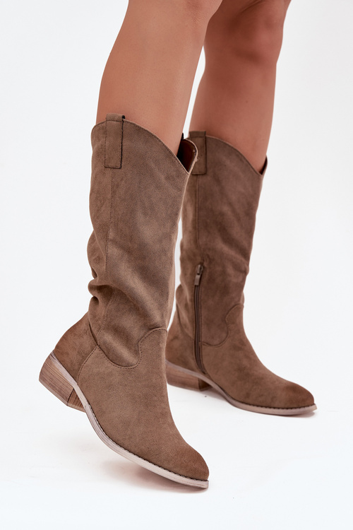 Cowboy Boots Low Heel Made Of Eco Suede Dark Beige Cherrie