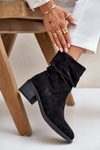 Warm women's ankle boots with gathered upper on low heel black Zinanya