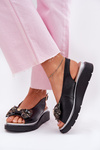 Women's leather wedge sandals with bow Zazoo 1882 black