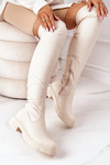 Leather Over The Knee Boots Beige Selina