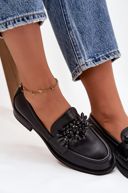 Damskie Półbuty Mokasyny Z Ozdobą Czarne Murelle