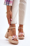 Fashionable Sandals With Crystals On Chunky Heels Beige Garrett