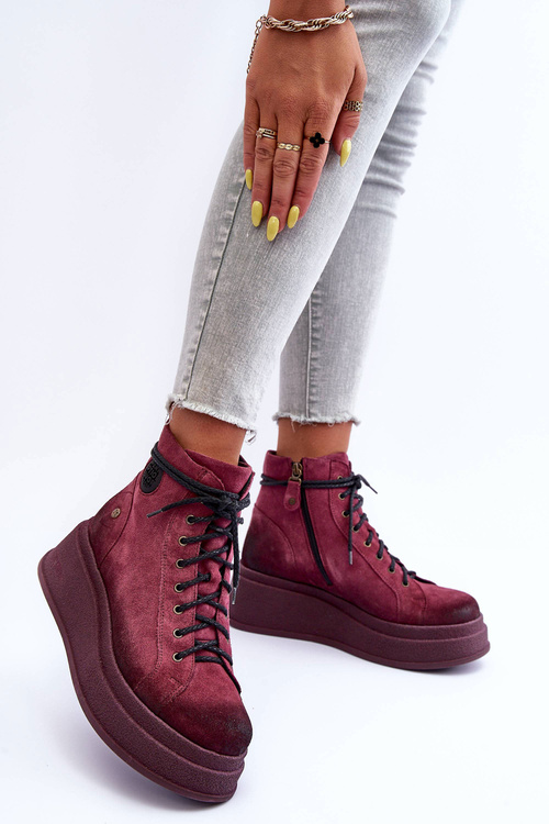 Leather Ankle Boots On Massive Platform Maciejka 06309-23 Burgundy