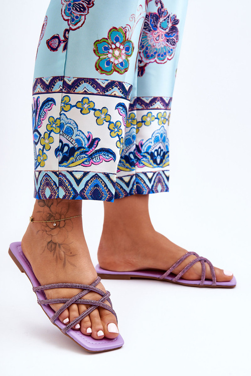 Women's Strappy Sandals with Diamantes Purple Leomi