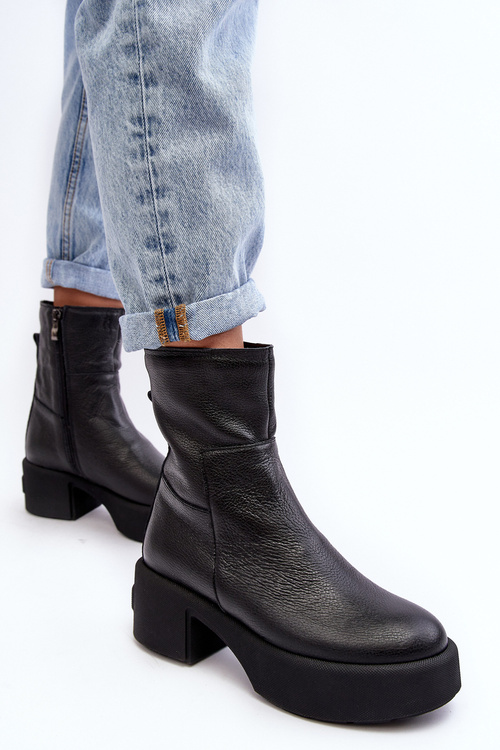 Leather Low Heel Boots Black Lemar Volavola
