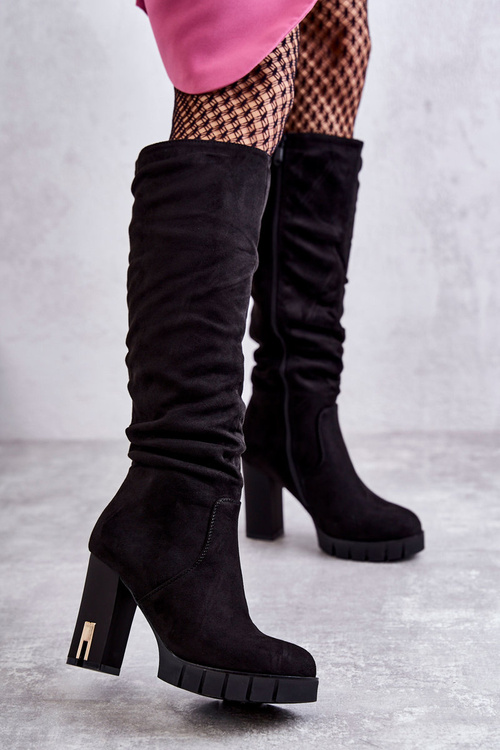 Classic Suede Zipper Boots Black Laylah