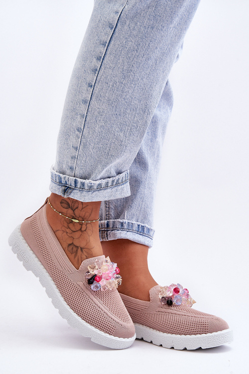 Trampki Tenisówki Damskie Wsuwane Ozdoba Różowe Taylor JY302