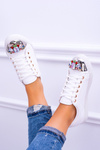 Lu Boo White Sneakers with Shiny Crystals