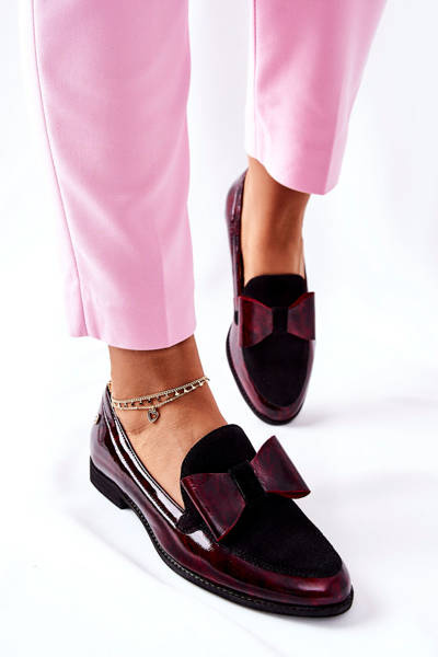 Women's Brogues Loafers Maciejka Leather Marbled Burgundy 04099-33