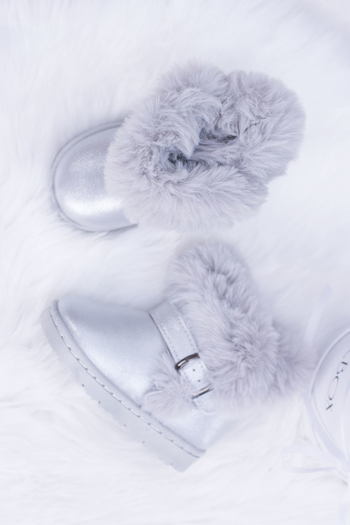 Children's Insulated Snow Boots With Fur Silver JellyBeans