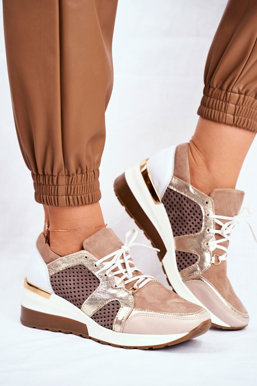 Leather Wedge Sneakers Beige Nicole 2562