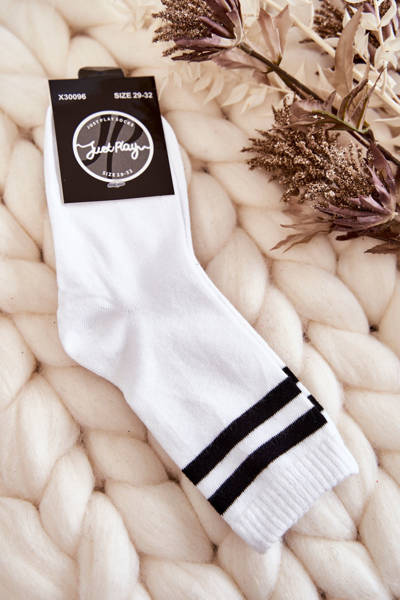 Youth Cotton Sports Socks With Stripes White