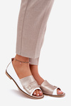 Leather Elegant Ballet Flats With Open Toes White-Gold Zazoo 1865