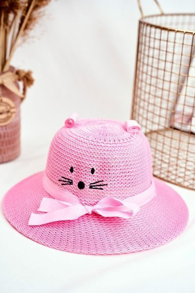 Children's Hat Summer Beach Pink With Kitty