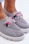 Women's Slip-On Sneakers with Stones Grey Simple