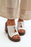 Women's Eco Leather Platform and Block Heel White Sandals Dafira