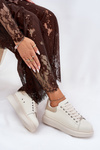Damskie Sneakersy Skóra Naturalna Platforma Beżowe GOE RR2N4004