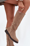 Women's insulated flat-heeled eco suede boots Dark beige Delyssa