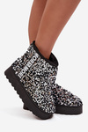 Women's Snow Boots on Platform Decorated with Sequins Black Silver Silmo