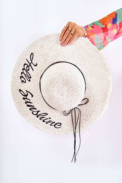 Women's Straw Hat White Hello Sunshine