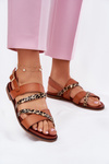 Women's Sandals On Flat Heel With Straps Leopard Sergio Leone SK086H Camel