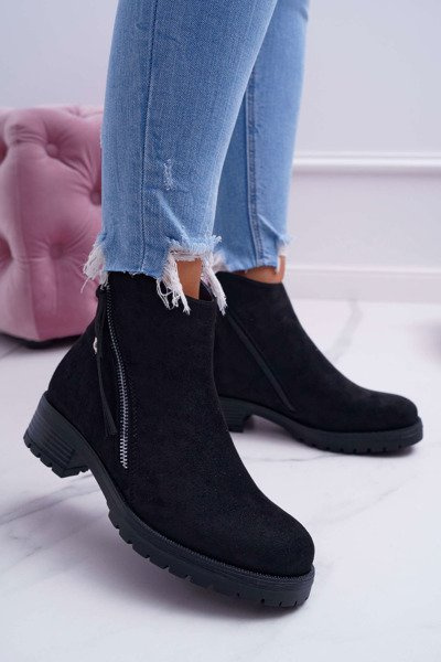 Women's Boots Warm Suede Two Zipper Black Ohoo