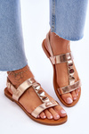 Women's Flat Sandals With A Decorative Belt Gold Berry