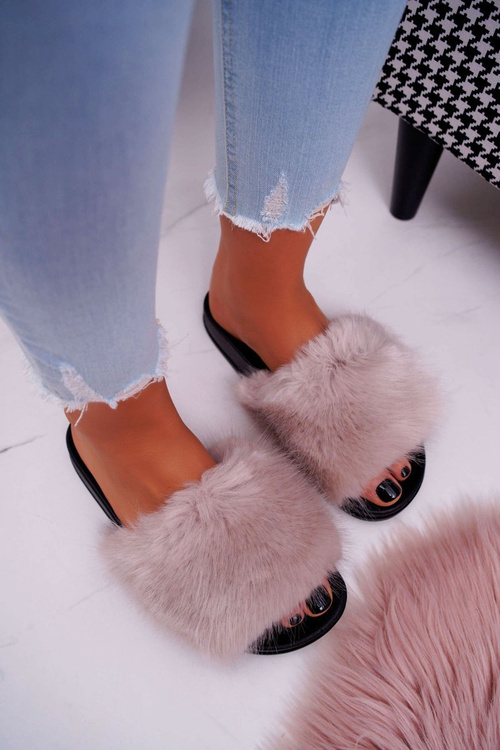 Women's Flip Flops with Fur Beige NiceFur