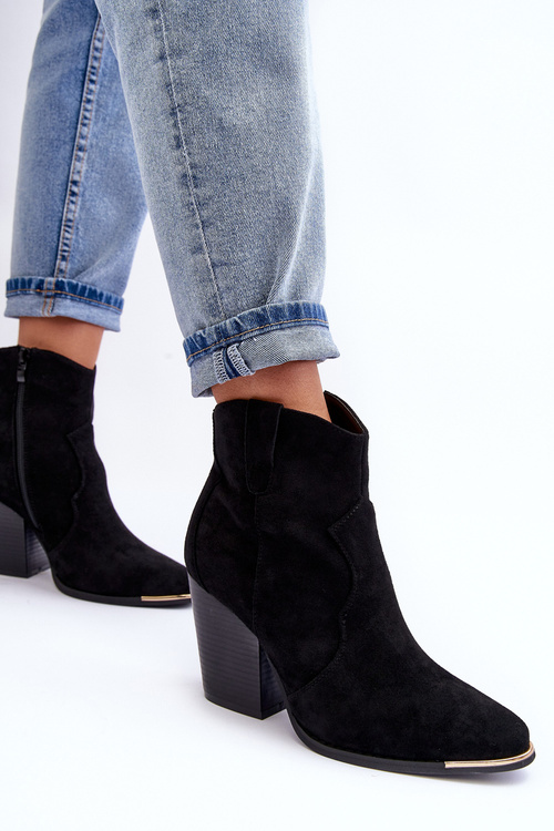 Suede Cowboy Boots On Heel Black Lotoune