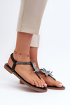 Women's Flat Sandals With Decorative Flower Silver Edoni