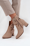 Leather Openwork Women's Ankle Boots On Heel Zazoo 3647 Light Beige