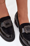 Patent Leather Women's Loafers With Decorative Buckle S.Barski HY52-546 Black