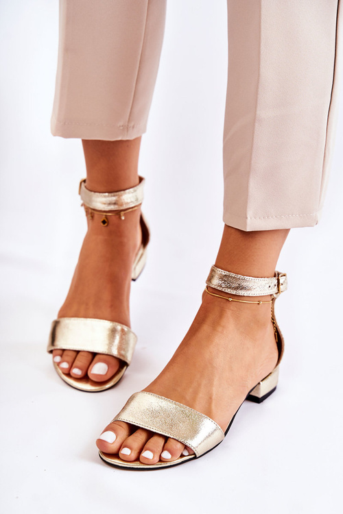 Sandałki Damskie Skóra Złote Shanley