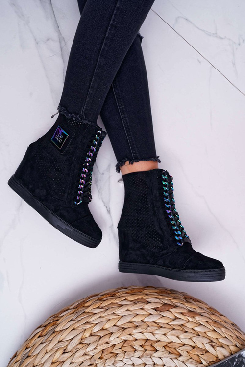 Damskie Sneakersy Lu Boo Ażurowe Zamszowe Czarne Clamma