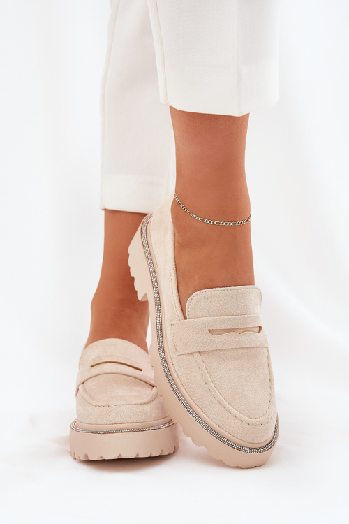 Ladies eco suede moccasins with rhinestones beige Wilamla