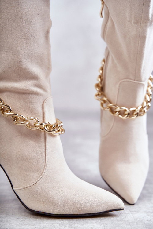 Women's Suede Warm Boots With A Chain Light Beige Jasmin