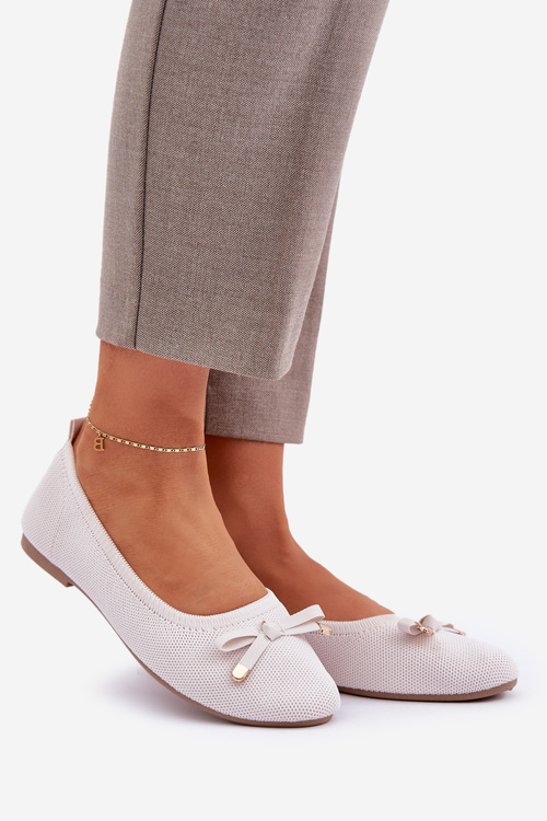 Mesh Ballet Flats With Bow Light Beige Bianila