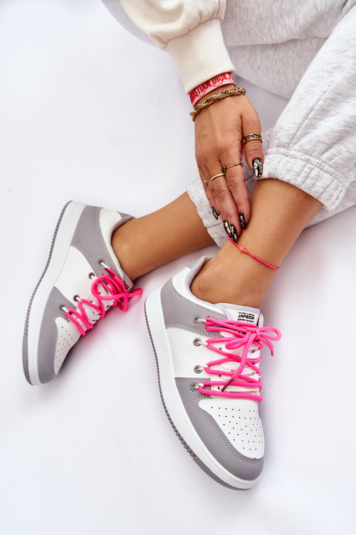 Women's Classic Double Lace Up Trainers White-Grey Jella