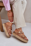Sandals With Weaving And Buckles On A Massive Platform Camel Aralissea
