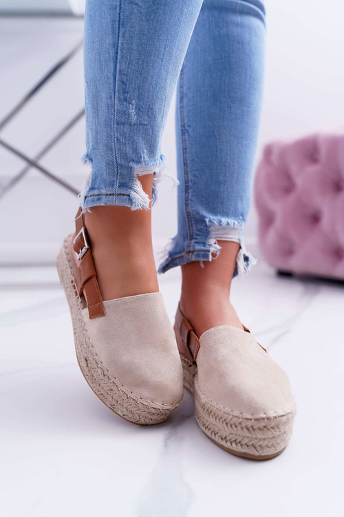 Women's Suede Platform Espadrilles Beige Parteno