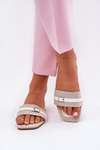 Flat Ladies Slippers With Strap And Buckle Beige-White Zilina